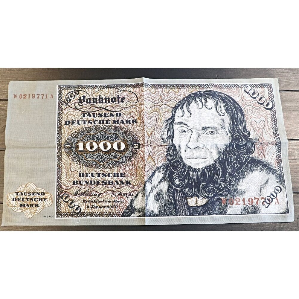 Vintage Souvenir Tea Towel Deutsche Bank Note Dutch